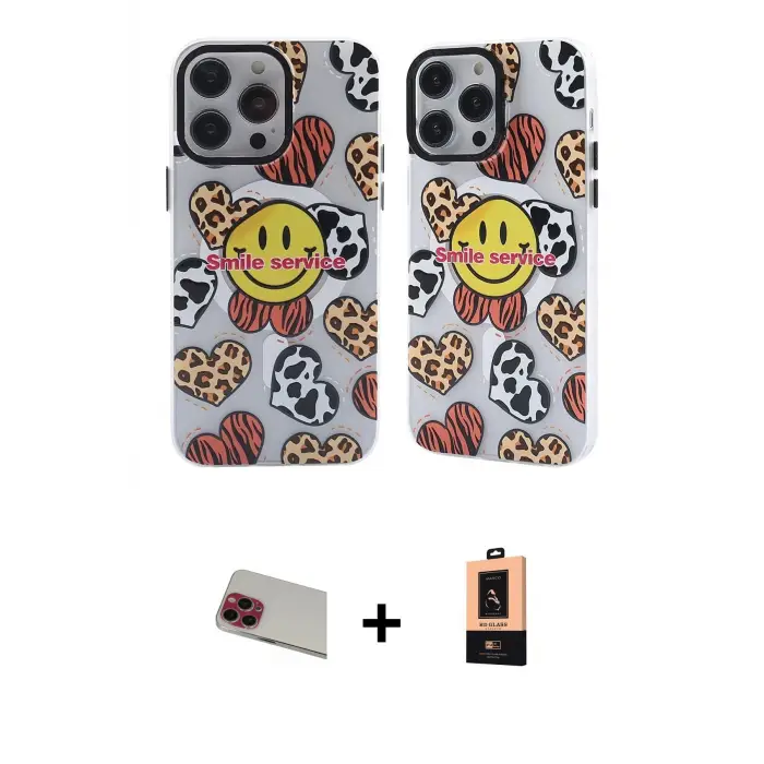 ieg™ iPhone 13 Pro Max Kılıf Nova Doku Koleksiyonu - Şeffaf Maxco Cam Ekran Koruyucu + Rainbow Kamera Lens Koruma Cam - KI