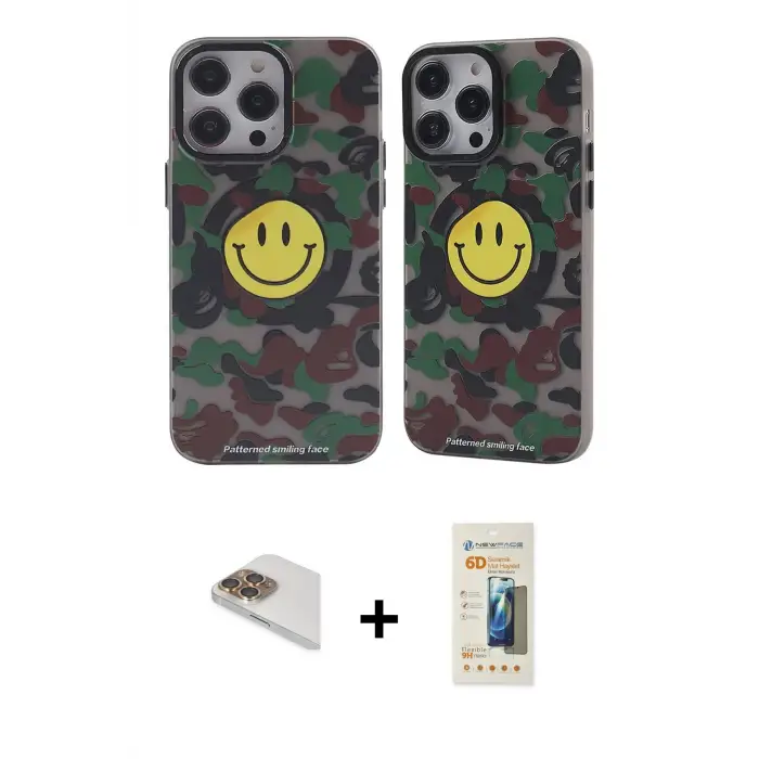 ieg™ iPhone 13 Pro Max Kılıf Nova Doku Koleksiyonu - Siyah 6D Mat Seramik Hayalet Nano Ekran Koruyucu + Pers Alüminyum Kamera Lens - GD