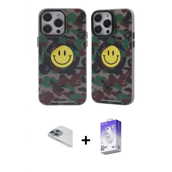 ieg™ iPhone 13 Pro Max Kılıf Nova Doku Koleksiyonu - Siyah Bilvis 5in1 3D Magic Cam Ekran Koruyucu + Pers Alüminyum Kamera Lens - SABE
