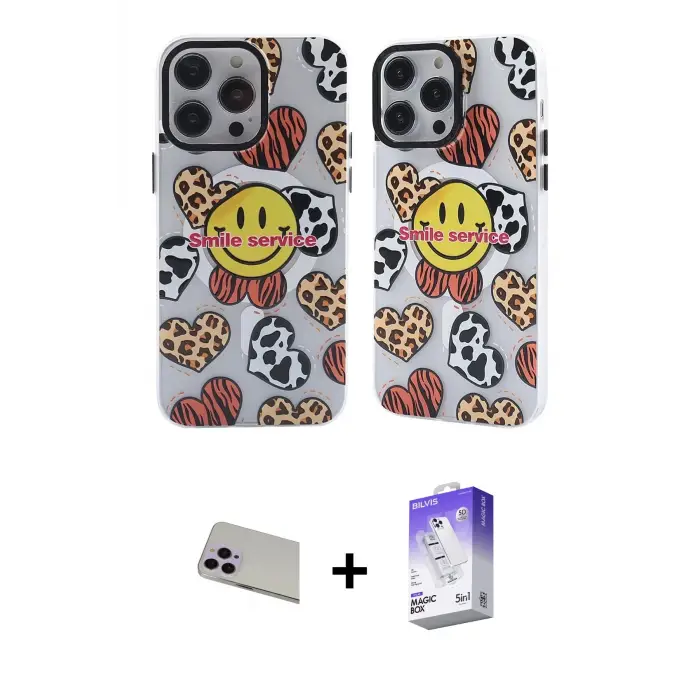 ieg™ iPhone 13 Pro Max Kılıf Nova Doku Koleksiyonu - Siyah Bilvis 5in1 3D Magic Cam Ekran Koruyucu + Rainbow Kamera Lens Koruma Cam - MR