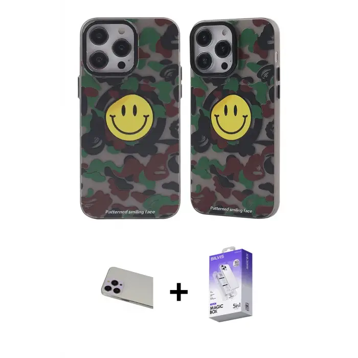ieg™ iPhone 13 Pro Max Kılıf Nova Doku Koleksiyonu - Siyah Bilvis 5in1 3D Magic Cam Ekran Koruyucu + Rainbow Kamera Lens Koruma Cam - MR