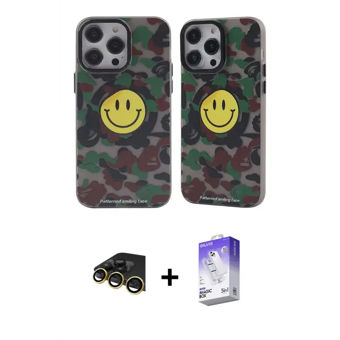 ieg™ iPhone 13 Pro Max Kılıf Nova Doku Koleksiyonu - Siyah Bilvis 5in1 3D Magic Cam Ekran Koruyucu + Raze Metal Kamera Lens - GD