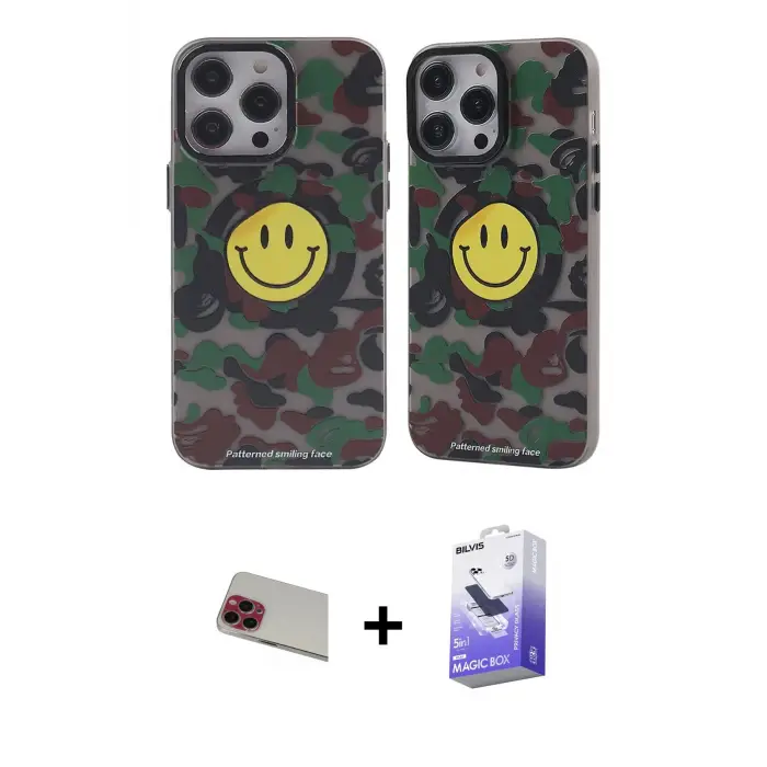 ieg™ iPhone 13 Pro Max Kılıf Nova Doku Koleksiyonu - Siyah Bilvis 5in1 5D Magic Hayalet Cam Ekran Koruyucu + Rainbow Kamera Lens Koruma Cam - KI
