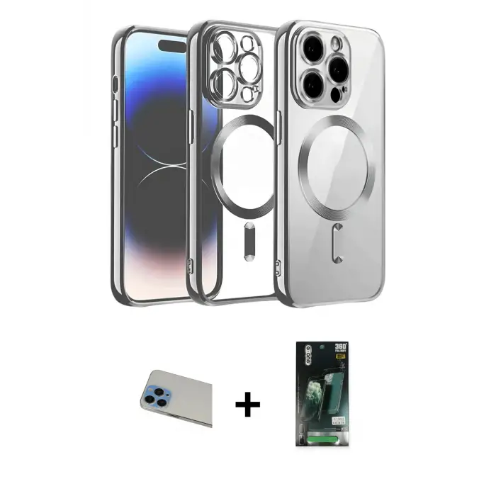 ieg™ iPhone 13 Pro Max Kılıf Nova Işık Özel Seri - Şeffaf 360 Full Body Arka Koruyucu + Rainbow Kamera Lens Koruma Cam - MI