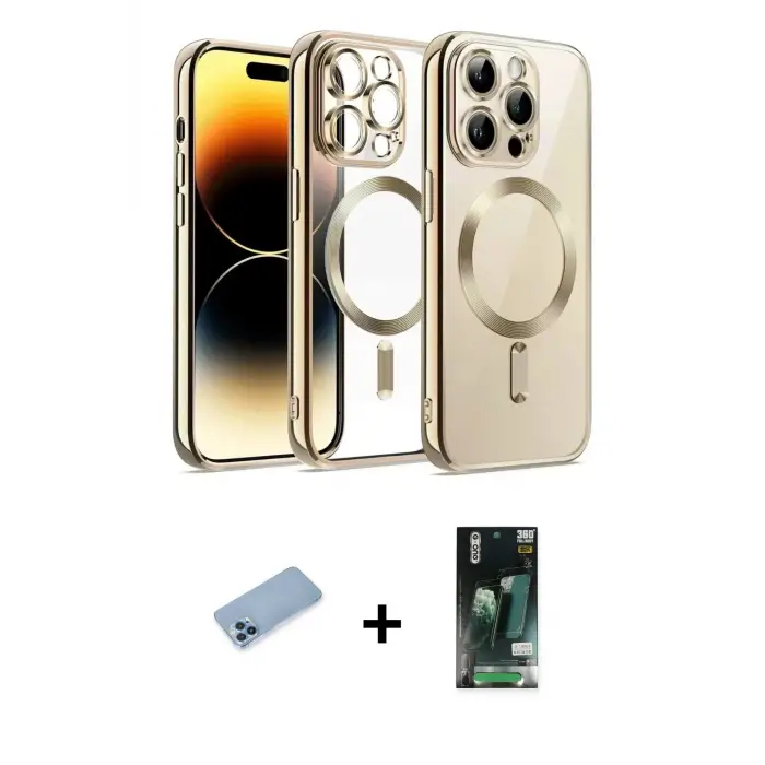 ieg™ iPhone 13 Pro Max Kılıf Nova Işık Özel Seri - Şeffaf 360 Full Body Arka Koruyucu + Shine Kamera Lens Koruma Cam - MI