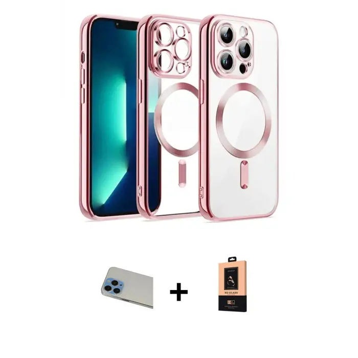 ieg™ iPhone 13 Pro Max Kılıf Nova Işık Özel Seri - Şeffaf Maxco Cam Ekran Koruyucu + Rainbow Kamera Lens Koruma Cam - MI
