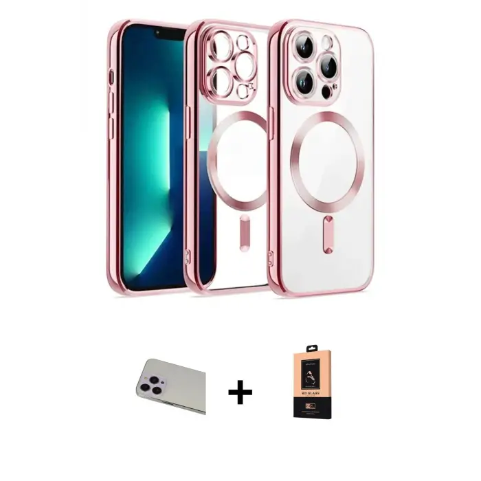 ieg™ iPhone 13 Pro Max Kılıf Nova Işık Özel Seri - Şeffaf Maxco Cam Ekran Koruyucu + Rainbow Kamera Lens Koruma Cam - MR