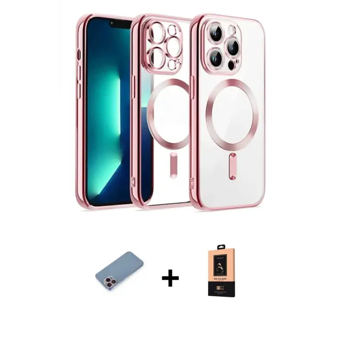 ieg™ iPhone 13 Pro Max Kılıf Nova Işık Özel Seri - Şeffaf Maxco Cam Ekran Koruyucu + Shine Kamera Lens Koruma Cam - PE