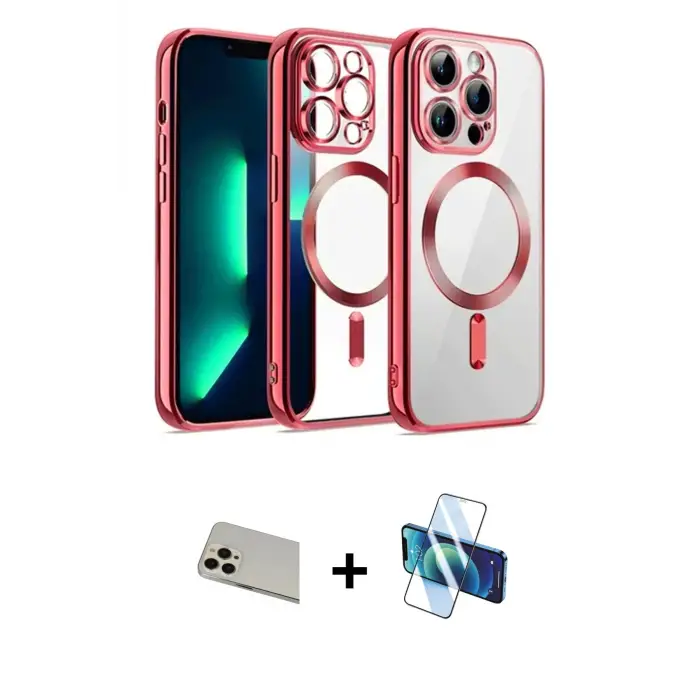 ieg™ iPhone 13 Pro Max Kılıf Nova Işık Özel Seri - Siyah 3D Antistatik Cam Ekran Koruyucu + Rainbow Kamera Lens Koruma Cam - REGD