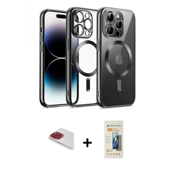 ieg™ iPhone 13 Pro Max Kılıf Nova Işık Özel Seri - Siyah 6D Mat Seramik Hayalet Nano Ekran Koruyucu + Pers Alüminyum Kamera Lens - KI