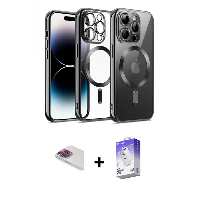 ieg™ iPhone 13 Pro Max Kılıf Nova Işık Özel Seri - Siyah Bilvis 5in1 3D Magic Cam Ekran Koruyucu + Pers Alüminyum Kamera Lens - GI