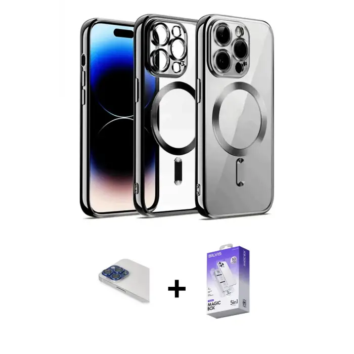 ieg™ iPhone 13 Pro Max Kılıf Nova Işık Özel Seri - Siyah Bilvis 5in1 3D Magic Cam Ekran Koruyucu + Pers Alüminyum Kamera Lens - LT