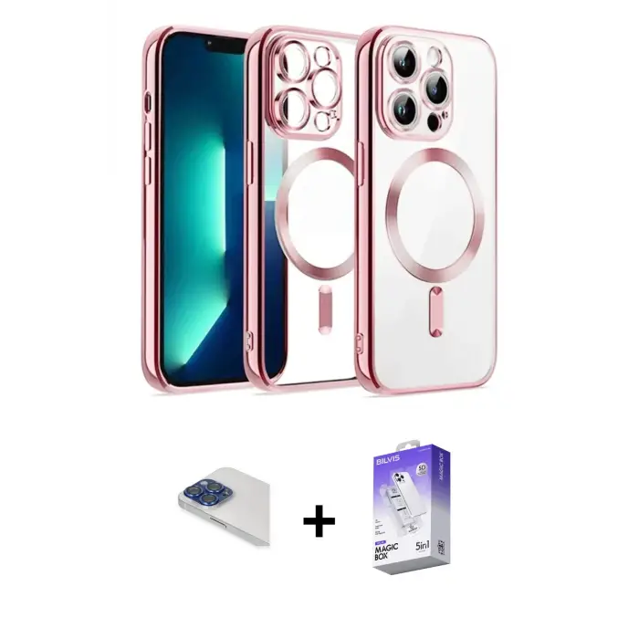 ieg™ iPhone 13 Pro Max Kılıf Nova Işık Özel Seri - Siyah Bilvis 5in1 3D Magic Cam Ekran Koruyucu + Pers Alüminyum Kamera Lens - LT