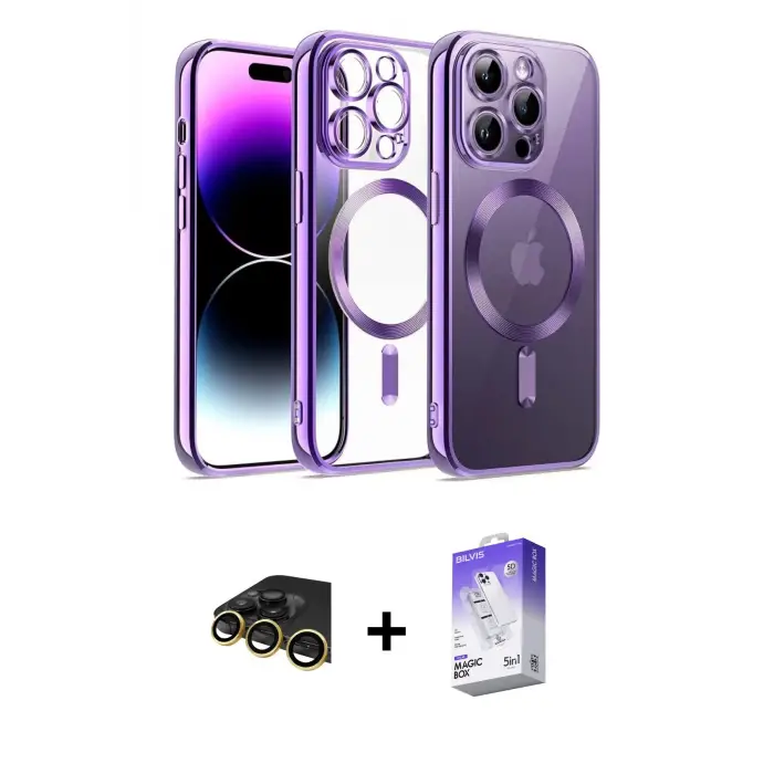 ieg™ iPhone 13 Pro Max Kılıf Nova Işık Özel Seri - Siyah Bilvis 5in1 3D Magic Cam Ekran Koruyucu + Raze Metal Kamera Lens - GD