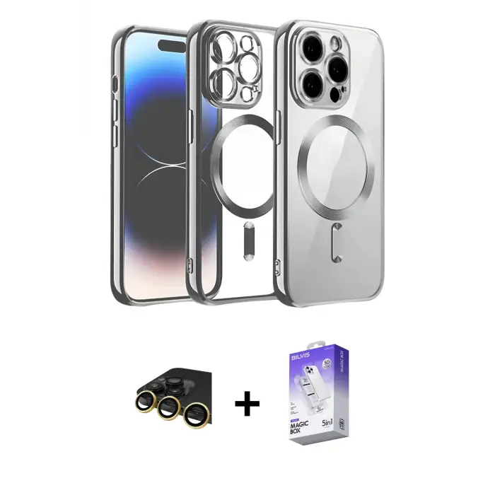 ieg™ iPhone 13 Pro Max Kılıf Nova Işık Özel Seri - Siyah Bilvis 5in1 3D Magic Cam Ekran Koruyucu + Raze Metal Kamera Lens - GD