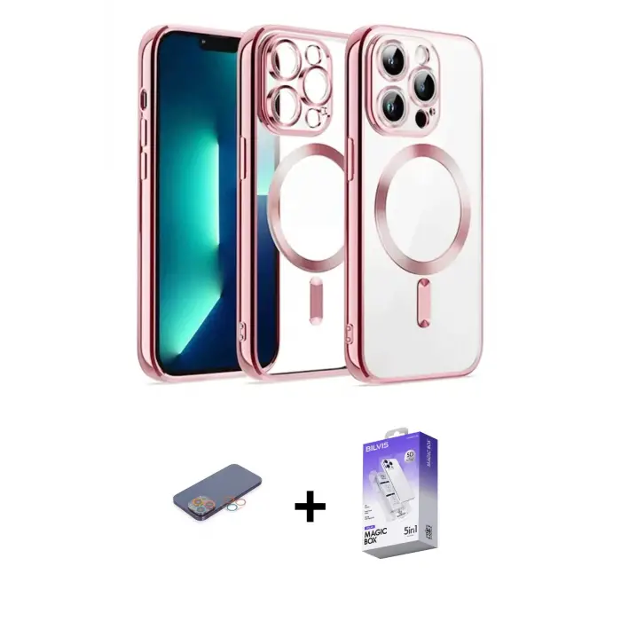 ieg™ iPhone 13 Pro Max Kılıf Nova Işık Özel Seri - Siyah Bilvis 5in1 3D Magic Cam Ekran Koruyucu + Renkli Kamera Lens Koruma Cam - PE