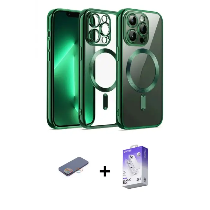ieg™ iPhone 13 Pro Max Kılıf Nova Işık Özel Seri - Siyah Bilvis 5in1 3D Magic Cam Ekran Koruyucu + Renkli Kamera Lens Koruma Cam - PE