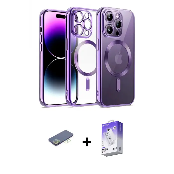 ieg™ iPhone 13 Pro Max Kılıf Nova Işık Özel Seri - Siyah Bilvis 5in1 3D Magic Cam Ekran Koruyucu + Renkli Kamera Lens Koruma Cam - YL