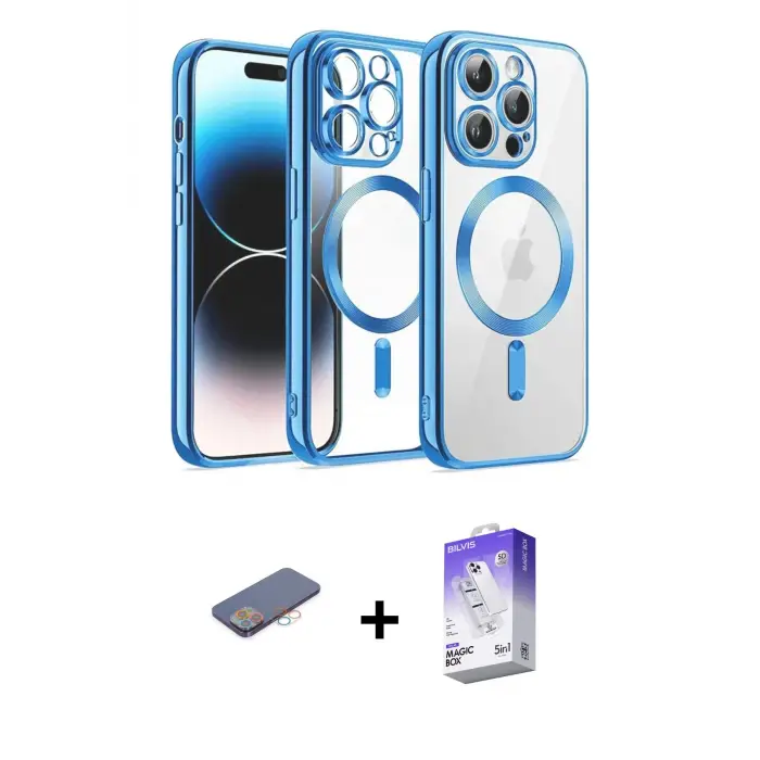 ieg™ iPhone 13 Pro Max Kılıf Nova Işık Özel Seri - Siyah Bilvis 5in1 3D Magic Cam Ekran Koruyucu + Renkli Kamera Lens Koruma Cam - PE