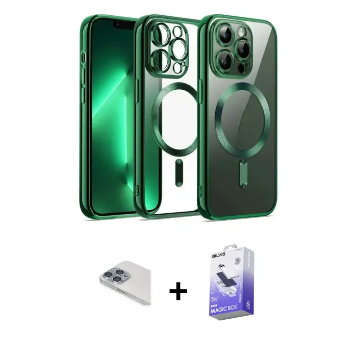 ieg™ iPhone 13 Pro Max Kılıf Nova Işık Özel Seri - Siyah Bilvis 5in1 5D Magic Hayalet Cam Ekran Koruyucu + Pers Alüminyum Kamera Lens - SABE