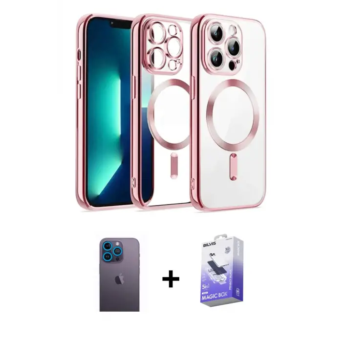 ieg™ iPhone 13 Pro Max Kılıf Nova Işık Özel Seri - Siyah Bilvis 5in1 5D Magic Hayalet Cam Ekran Koruyucu + Neon Fosforlu Kamera Lens - MI