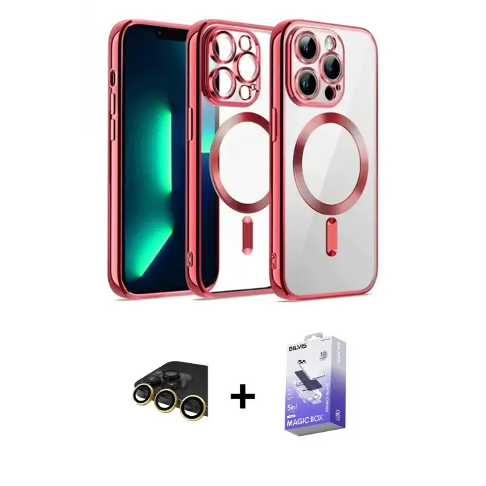 ieg™ iPhone 13 Pro Max Kılıf Nova Işık Özel Seri - Siyah Bilvis 5in1 5D Magic Hayalet Cam Ekran Koruyucu + Raze Metal Kamera Lens - GD