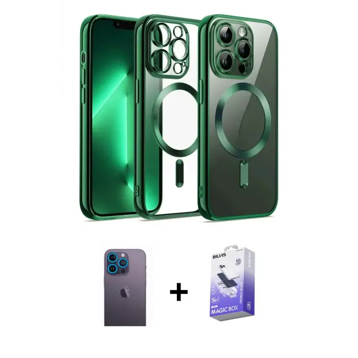 ieg™ iPhone 13 Pro Max Kılıf Nova Işık Özel Seri - Siyah Bilvis 5in1 5D Magic Hayalet Cam Ekran Koruyucu + Neon Fosforlu Kamera Lens - MI