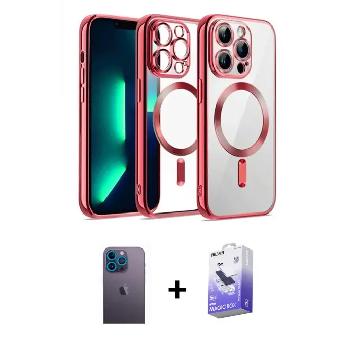 ieg™ iPhone 13 Pro Max Kılıf Nova Işık Özel Seri - Siyah Bilvis 5in1 5D Magic Hayalet Cam Ekran Koruyucu + Neon Fosforlu Kamera Lens - MI