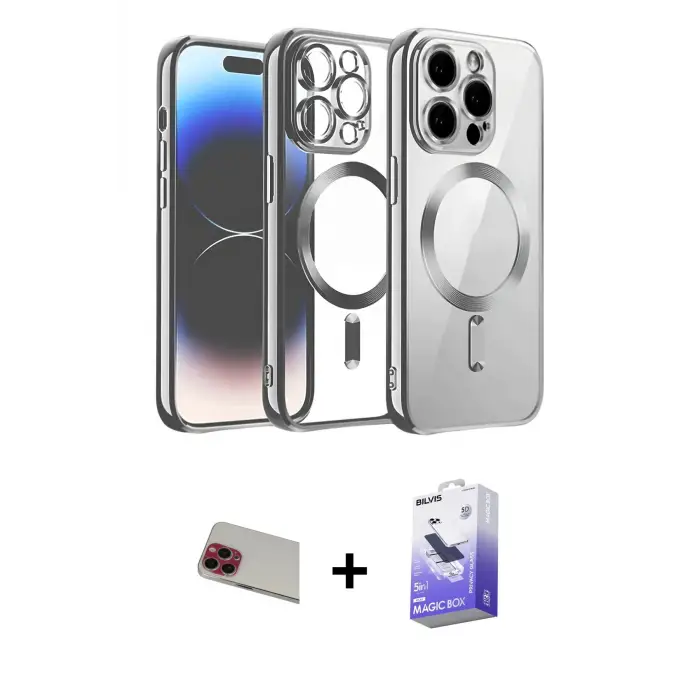 ieg™ iPhone 13 Pro Max Kılıf Nova Işık Özel Seri - Siyah Bilvis 5in1 5D Magic Hayalet Cam Ekran Koruyucu + Rainbow Kamera Lens Koruma Cam - KI