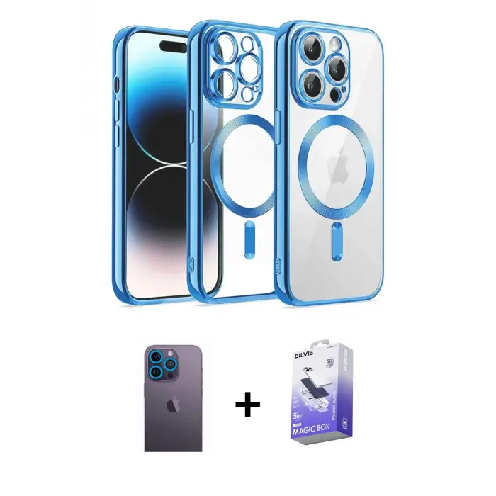ieg™ iPhone 13 Pro Max Kılıf Nova Işık Özel Seri - Siyah Bilvis 5in1 5D Magic Hayalet Cam Ekran Koruyucu + Neon Fosforlu Kamera Lens - MI