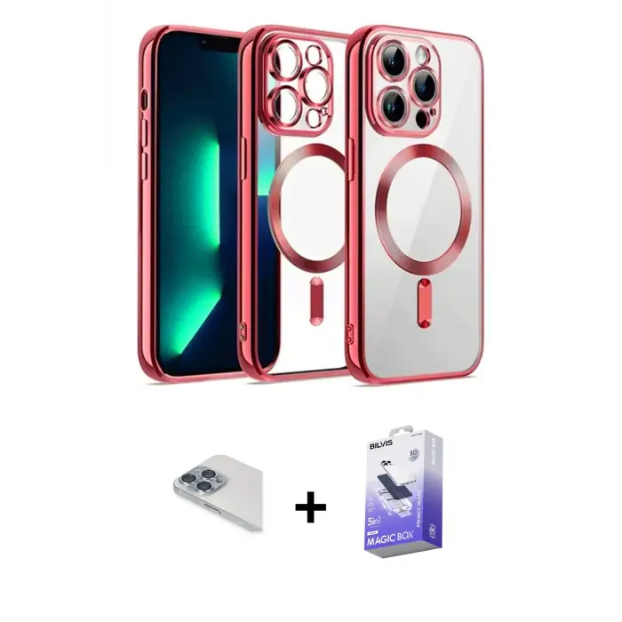 ieg™ iPhone 13 Pro Max Kılıf Nova Işık Özel Seri - Siyah Bilvis 5in1 5D Magic Hayalet Cam Ekran Koruyucu + Pers Alüminyum Kamera Lens - SABE