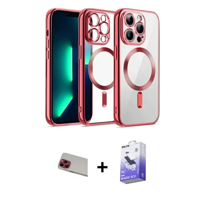 ieg™ iPhone 13 Pro Max Kılıf Nova Işık Özel Seri - Siyah Bilvis 5in1 5D Magic Hayalet Cam Ekran Koruyucu + Rainbow Kamera Lens Koruma Cam - KI