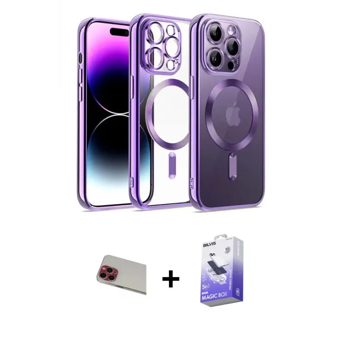 ieg™ iPhone 13 Pro Max Kılıf Nova Işık Özel Seri - Siyah Bilvis 5in1 5D Magic Hayalet Cam Ekran Koruyucu + Rainbow Kamera Lens Koruma Cam - KI
