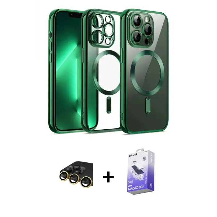 ieg™ iPhone 13 Pro Max Kılıf Nova Işık Özel Seri - Siyah Bilvis 5in1 5D Magic Hayalet Cam Ekran Koruyucu + Raze Metal Kamera Lens - GD