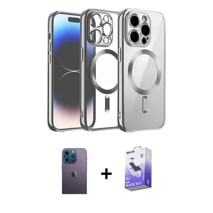 ieg™ iPhone 13 Pro Max Kılıf Nova Işık Özel Seri - Siyah Bilvis 5in1 5D Magic Hayalet Cam Ekran Koruyucu + Neon Fosforlu Kamera Lens - MI