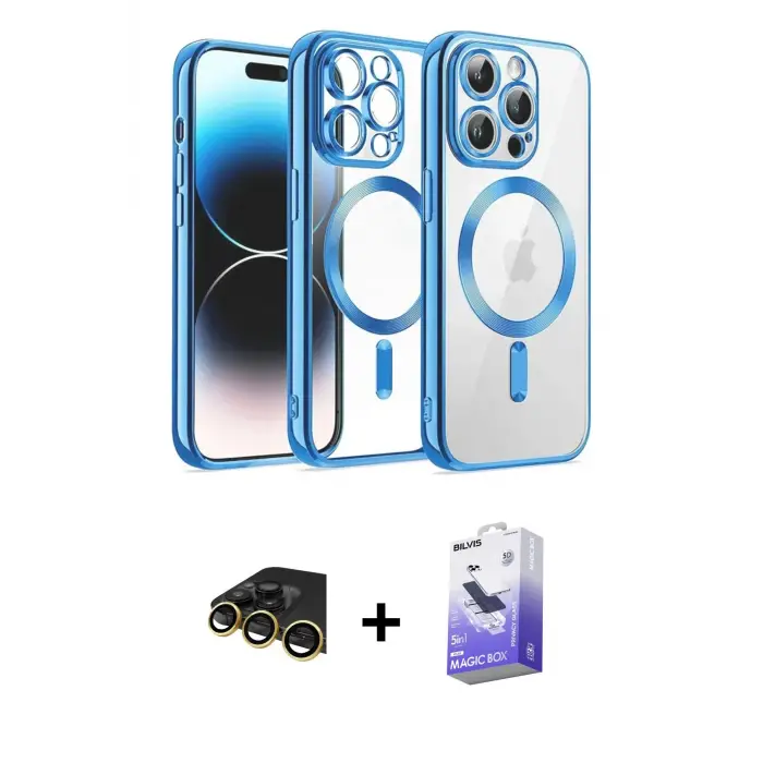 ieg™ iPhone 13 Pro Max Kılıf Nova Işık Özel Seri - Siyah Bilvis 5in1 5D Magic Hayalet Cam Ekran Koruyucu + Raze Metal Kamera Lens - GD