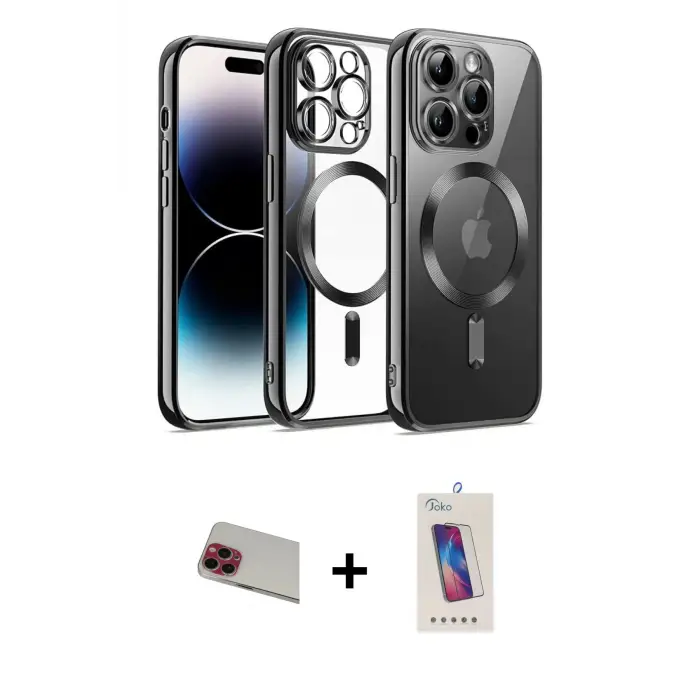 ieg™ iPhone 13 Pro Max Kılıf Nova Işık Özel Seri - Siyah Joko 5D Cam + Rainbow Kamera Lens Koruma Cam - KI