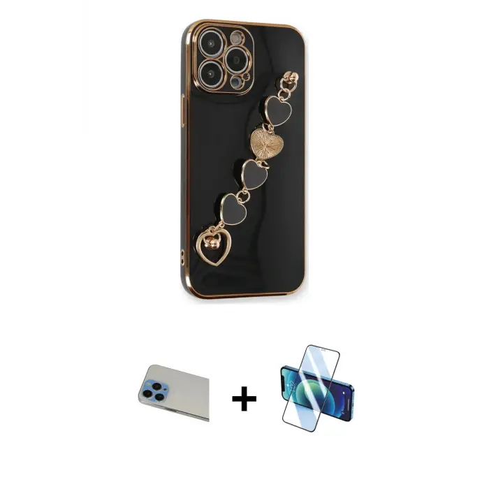 ieg™ iPhone 13 Pro Max Kılıf Nova Işık Prime - Siyah 3D Antistatik Cam Ekran Koruyucu + Rainbow Kamera Lens Koruma Cam - MI