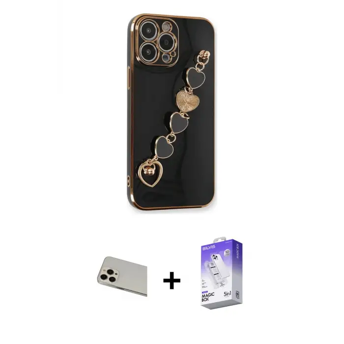 ieg™ iPhone 13 Pro Max Kılıf Nova Işık Prime - Siyah Bilvis 5in1 3D Magic Cam Ekran Koruyucu + Rainbow Kamera Lens Koruma Cam - REGD