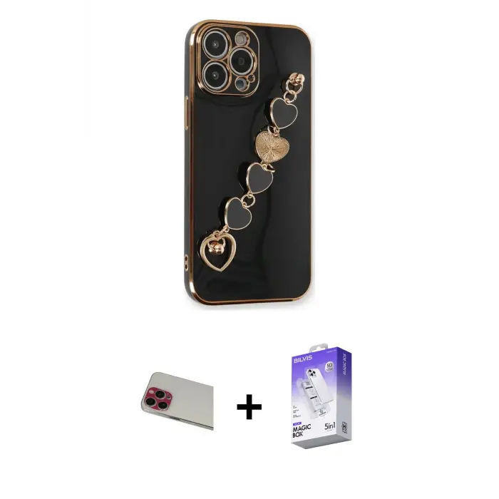 ieg™ iPhone 13 Pro Max Kılıf Nova Işık Prime - Siyah Bilvis 5in1 3D Magic Cam Ekran Koruyucu + Rainbow Kamera Lens Koruma Cam - KI