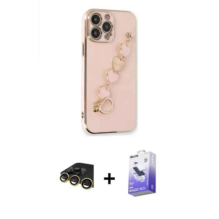 ieg™ iPhone 13 Pro Max Kılıf Nova Işık Prime - Siyah Bilvis 5in1 5D Magic Hayalet Cam Ekran Koruyucu + Raze Metal Kamera Lens - GD