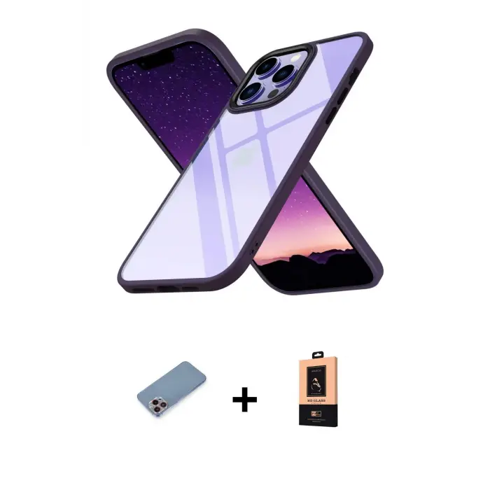 ieg™ iPhone 13 Pro Max Kılıf Nova Işık Serisi - Şeffaf Maxco Cam Ekran Koruyucu + Shine Kamera Lens Koruma Cam - PE