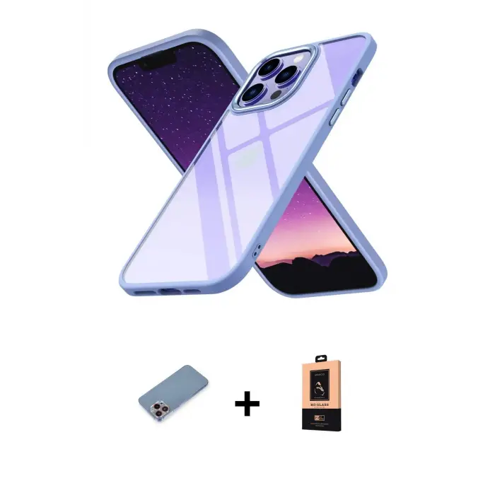 ieg™ iPhone 13 Pro Max Kılıf Nova Işık Serisi - Şeffaf Maxco Cam Ekran Koruyucu + Shine Kamera Lens Koruma Cam - PE