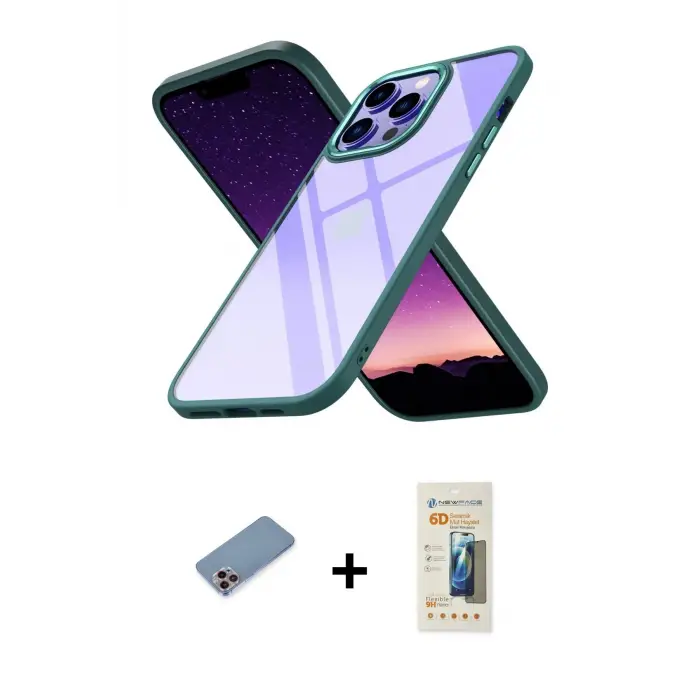 ieg™ iPhone 13 Pro Max Kılıf Nova Işık Serisi - Siyah 6D Mat Seramik Hayalet Nano Ekran Koruyucu + Shine Kamera Lens Koruma Cam - PE