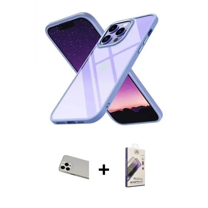 ieg™ iPhone 13 Pro Max Kılıf Nova Işık Serisi - Siyah Bilvis 3D Mat Cam Ekran Koruyucu + Rainbow Kamera Lens Koruma Cam - BZ