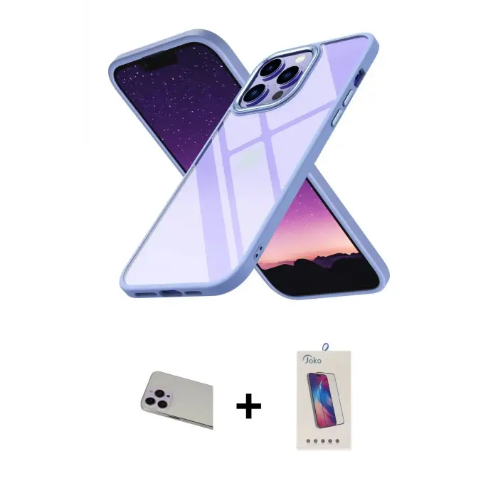 ieg™ iPhone 13 Pro Max Kılıf Nova Işık Serisi - Siyah Joko 5D Cam + Rainbow Kamera Lens Koruma Cam - MR