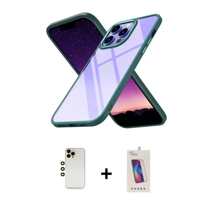 ieg™ iPhone 13 Pro Max Kılıf Nova Işık Serisi - Siyah Joko 5D Cam + Shine Kamera Lens - GD