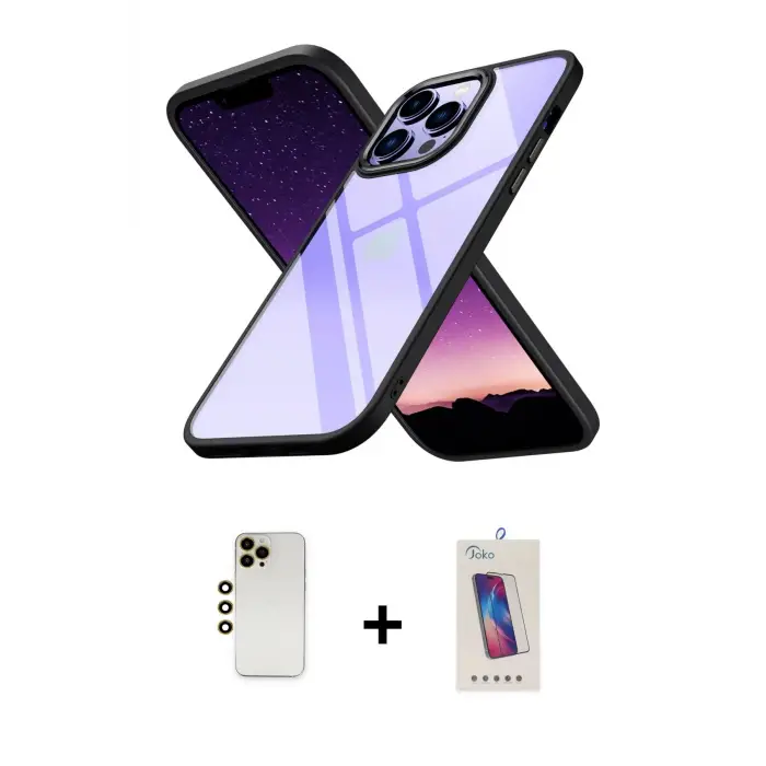 ieg™ iPhone 13 Pro Max Kılıf Nova Işık Serisi - Siyah Joko 5D Cam + Shine Kamera Lens - GD