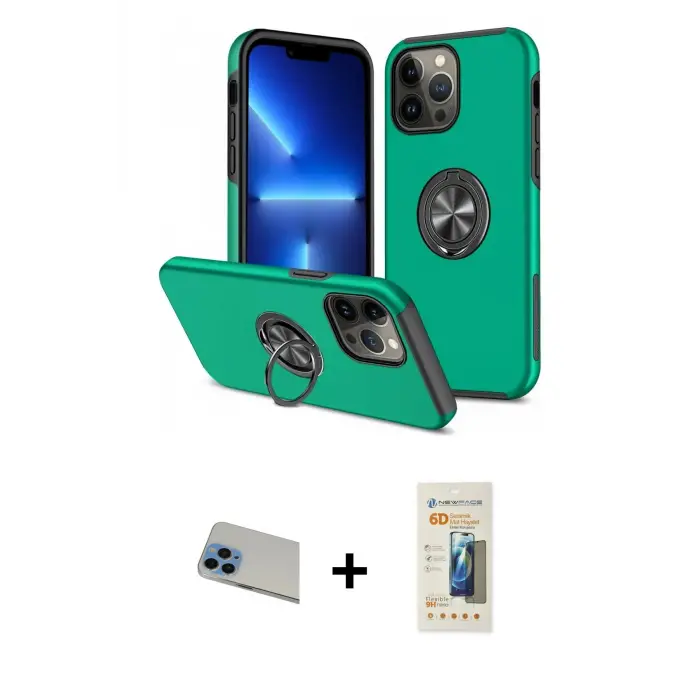 ieg™ iPhone 13 Pro Max Kılıf Odak Form Prime - Siyah 6D Mat Seramik Hayalet Nano Ekran Koruyucu + Rainbow Kamera Lens Koruma Cam - MI