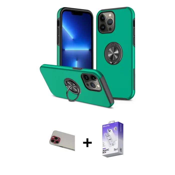 ieg™ iPhone 13 Pro Max Kılıf Odak Form Prime - Siyah Bilvis 5in1 3D Magic Cam Ekran Koruyucu + Rainbow Kamera Lens Koruma Cam - KI
